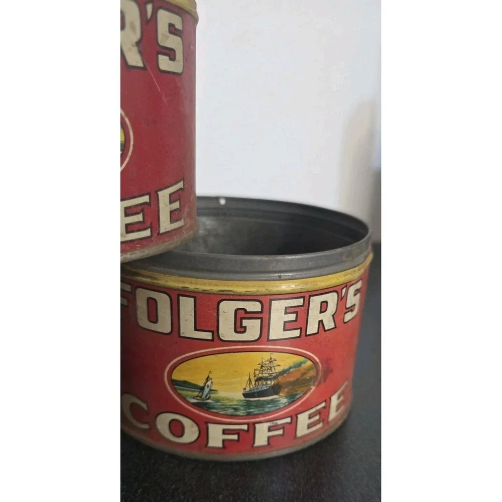 3pc Vintage Folgers 1931 Kansas City Coffee Tin Can Coffee Antique Metal No Lids
